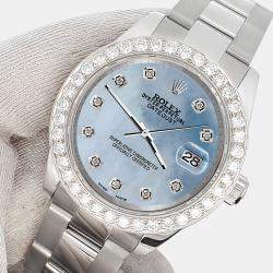 Rolex Custom Sky Blue 1.6ct Diamonds Stainless Steel Datejust 178240 Automatic Women's Wristwatch 31mm