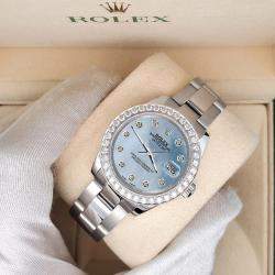 Rolex Custom Sky Blue 1.6ct Diamonds Stainless Steel Datejust 178240 Automatic Women's Wristwatch 31mm