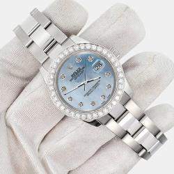 Rolex Custom Sky Blue 1.6ct Diamonds Stainless Steel Datejust 178240 Automatic Women's Wristwatch 31mm