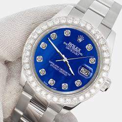 Rolex Custom Royal Blue 1.6ct Diamonds Stainless Steel Datejust 178240 Automatic Women's Wristwatch 31mm