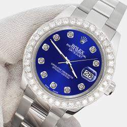 Rolex Custom Navy Blue  1.6ct Diamonds Stainless Steel Datejust 178240 Automatic Women's Wristwatch 31mm