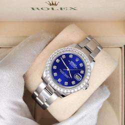 Rolex Custom Navy Blue  1.6ct Diamonds Stainless Steel Datejust 178240 Automatic Women's Wristwatch 31mm