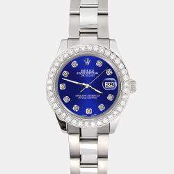 Rolex Custom Navy Blue  1.6ct Diamonds Stainless Steel Datejust 178240 Automatic Women's Wristwatch 31mm
