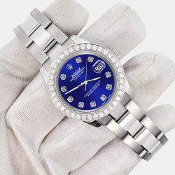 Rolex Custom Navy Blue  1.6ct Diamonds Stainless Steel Datejust 178240 Automatic Women's Wristwatch 31mm