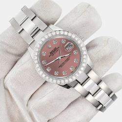 Rolex Custom Salmon 1.6ct Diamonds Stainless Steel Datejust 178240 Automatic Women's Wristwatch 31mm