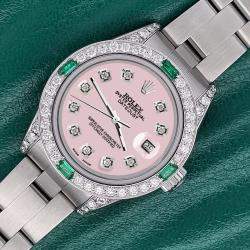 Rolex Custom Ice Pink 1.2ct Diamonds Emeralda Stainless Steel Datejust  Automatic Women's Wristwatch 26mm