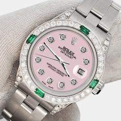 Rolex Custom Ice Pink 1.2ct Diamonds Emeralda Stainless Steel Datejust  Automatic Women's Wristwatch 26mm