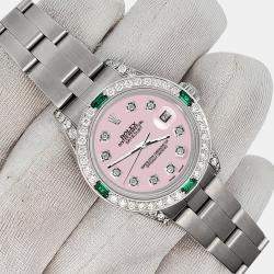 Rolex Custom Ice Pink 1.2ct Diamonds Emeralda Stainless Steel Datejust  Automatic Women's Wristwatch 26mm