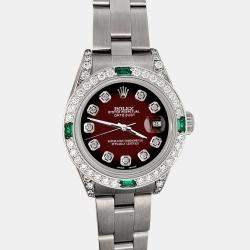 Rolex Custom Maroon Vignette 1.2ct Diamonds Emeralda Stainless Steel Datejust  Automatic Women's Wristwatch 26mm