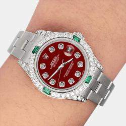 Rolex Custom Imperial Red 1.2ct Diamonds Emeralda Stainless Steel Datejust  Automatic Women's Wristwatch 26mm