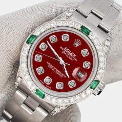 Rolex Custom Imperial Red 1.2ct Diamonds Emeralda Stainless Steel Datejust  Automatic Women's Wristwatch 26mm