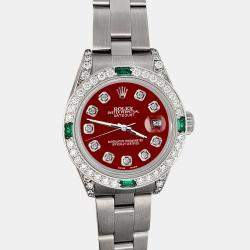 Rolex Custom Imperial Red 1.2ct Diamonds Emeralda Stainless Steel Datejust  Automatic Women's Wristwatch 26mm