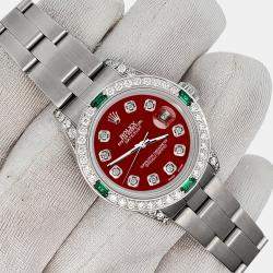 Rolex Custom Imperial Red 1.2ct Diamonds Emeralda Stainless Steel Datejust  Automatic Women's Wristwatch 26mm