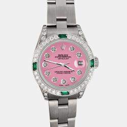 Rolex Custom Hot Pink 1.2ct Diamonds Emeralda Stainless Steel Datejust  Automatic Women's Wristwatch 26mm