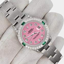 Rolex Custom Hot Pink 1.2ct Diamonds Emeralda Stainless Steel Datejust  Automatic Women's Wristwatch 26mm