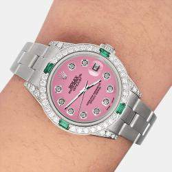 Rolex Custom Hot Pink 1.2ct Diamonds Emeralda Stainless Steel Datejust  Automatic Women's Wristwatch 26mm
