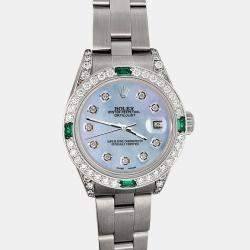 Rolex Custom Sky Blue 1.2ct Diamonds Emeralda Stainless Steel Datejust  Automatic Women's Wristwatch 26mm