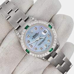 Rolex Custom Sky Blue 1.2ct Diamonds Emeralda Stainless Steel Datejust  Automatic Women's Wristwatch 26mm