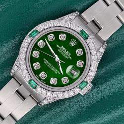 Rolex Custom Green 1.2ct Diamonds Emeralda Stainless Steel Datejust  Automatic Women's Wristwatch 26mm