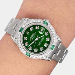 Rolex Custom Green 1.2ct Diamonds Emeralda Stainless Steel Datejust  Automatic Women's Wristwatch 26mm