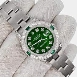 Rolex Custom Green 1.2ct Diamonds Emeralda Stainless Steel Datejust  Automatic Women's Wristwatch 26mm