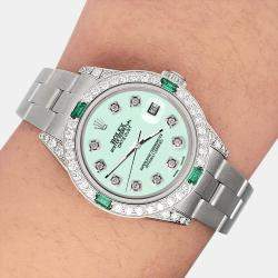 Rolex Custom Light Malachite 1.2ct Diamonds Emeralda Stainless Steel Datejust  Automatic Women's Wristwatch 26mm