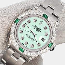 Rolex Custom Light Malachite 1.2ct Diamonds Emeralda Stainless Steel Datejust  Automatic Women's Wristwatch 26mm