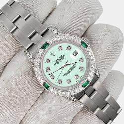 Rolex Custom Light Malachite 1.2ct Diamonds Emeralda Stainless Steel Datejust  Automatic Women's Wristwatch 26mm