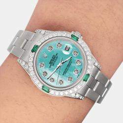 Rolex Custom Aquamarine 1.2ct Diamonds Emeralda Stainless Steel Datejust  Automatic Women's Wristwatch 26mm
