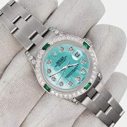 Rolex Custom Aquamarine 1.2ct Diamonds Emeralda Stainless Steel Datejust  Automatic Women's Wristwatch 26mm