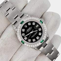 Rolex Custom Black 1.2ct Diamonds Emeralda Stainless Steel Datejust  Automatic Women's Wristwatch 26mm
