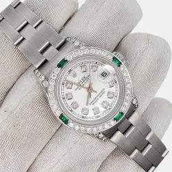 Rolex Custom Silver 1.2ct Diamonds Emeralda Stainless Steel Datejust  Automatic Women's Wristwatch 26mm