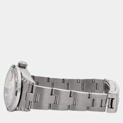 Rolex Custom Silver 1.2ct Diamonds Emeralda Stainless Steel Datejust  Automatic Women's Wristwatch 26mm