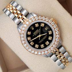 Rolex Custom Black 1.3ct Diamonds 18K Yellow Gold Stainless Steel Datejust  Automatic Women's Wristwatch 26mm