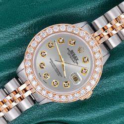 Rolex Custom Silver 1.3ct Diamonds 18K Yellow Gold Stainless Steel Datejust  Automatic Women's Wristwatch 26mm