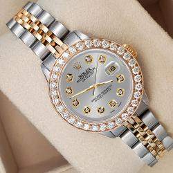 Rolex Custom Silver 1.3ct Diamonds 18K Yellow Gold Stainless Steel Datejust  Automatic Women's Wristwatch 26mm
