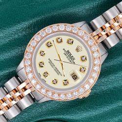 Rolex Custom Satin Linen 1.3ct Diamonds 18K Yellow Gold Stainless Steel Datejust  Automatic Women's Wristwatch 26mm