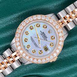 Rolex Custom Purple 1.3ct Diamonds 18K Yellow Gold Stainless Steel Datejust  Automatic Women's Wristwatch 26mm