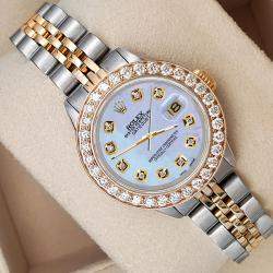 Rolex Custom Purple 1.3ct Diamonds 18K Yellow Gold Stainless Steel Datejust  Automatic Women's Wristwatch 26mm