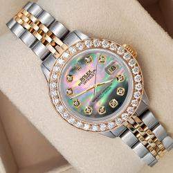 Rolex Custom Tahitian 1.3ct Diamonds 18K Yellow Gold Stainless Steel Datejust  Automatic Women's Wristwatch 26mm