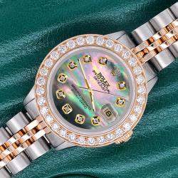 Rolex Custom Tahitian 1.3ct Diamonds 18K Yellow Gold Stainless Steel Datejust  Automatic Women's Wristwatch 26mm