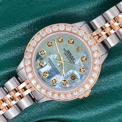 Rolex Custom Tahitian Blue 1.3ct Diamonds 18K Yellow Gold Stainless Steel Datejust  Automatic Women's Wristwatch 26mm
