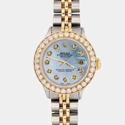 Rolex Custom Sky Blue 1.3ct Diamonds 18K Yellow Gold Stainless Steel Datejust  Automatic Women's Wristwatch 26mm