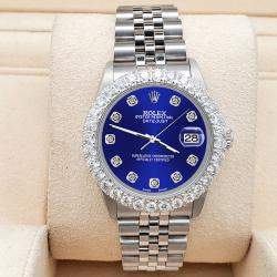 Rolex Custom Navy Blue  2.25ct Diamonds Stainless Steel Datejust  Automatic Women's Wristwatch 31mm