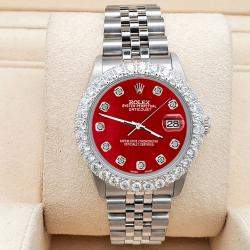Rolex Custom Red 2.25ct Diamonds Stainless Steel Datejust  Automatic Women's Wristwatch 31mm