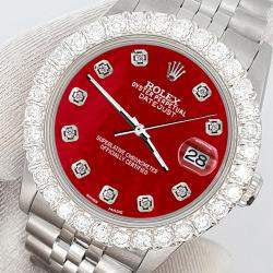Rolex Custom Red 2.25ct Diamonds Stainless Steel Datejust  Automatic Women's Wristwatch 31mm