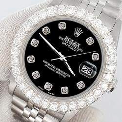 Rolex Custom Black 2.25ct Diamonds Stainless Steel Datejust  Automatic Women's Wristwatch 31mm