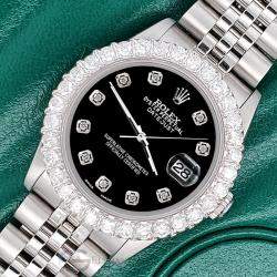 Rolex Custom Black 2.25ct Diamonds Stainless Steel Datejust  Automatic Women's Wristwatch 31mm
