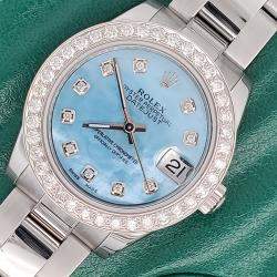 Rolex Custom Sky Blue 1.62ct Diamonds Stainless Steel Datejust  Automatic Women's Wristwatch 31mm
