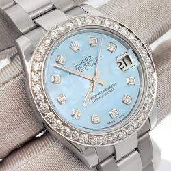 Rolex Custom Sky Blue 1.62ct Diamonds Stainless Steel Datejust  Automatic Women's Wristwatch 31mm